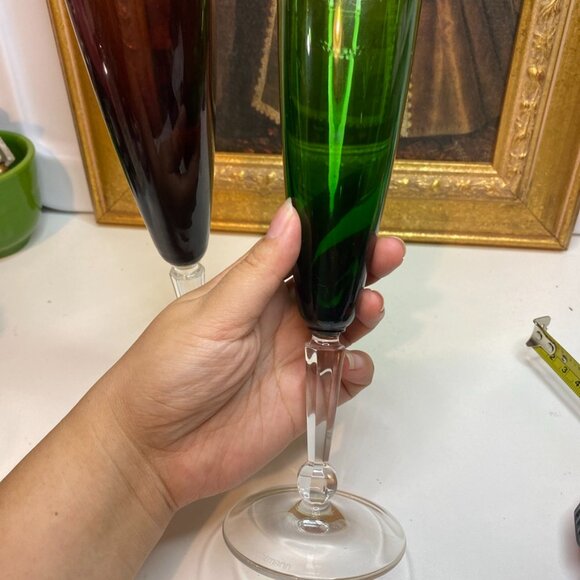NACHTMANN Purple, GREEN CUT-TO-CLEAR CRYSTAL CHAMPAGNE FLUTES GLASSES Set Of 2 - Picture 7 of 14